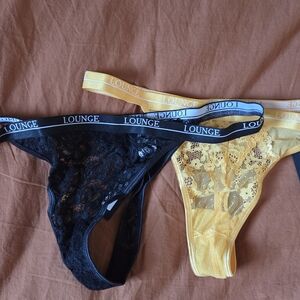 Lounge Black and Yellow Lace Thongs